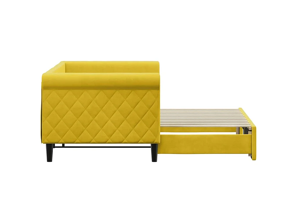Slaapbank met onderschuifbed 80x200 cm fluweel geel