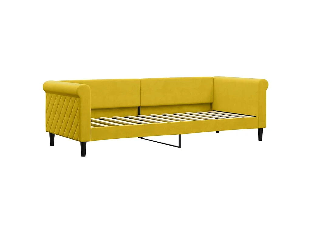 Slaapbank met onderschuifbed 80x200 cm fluweel geel