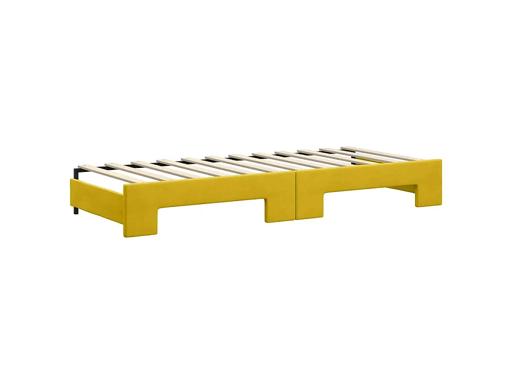 Slaapbank met onderschuifbed 80x200 cm fluweel geel