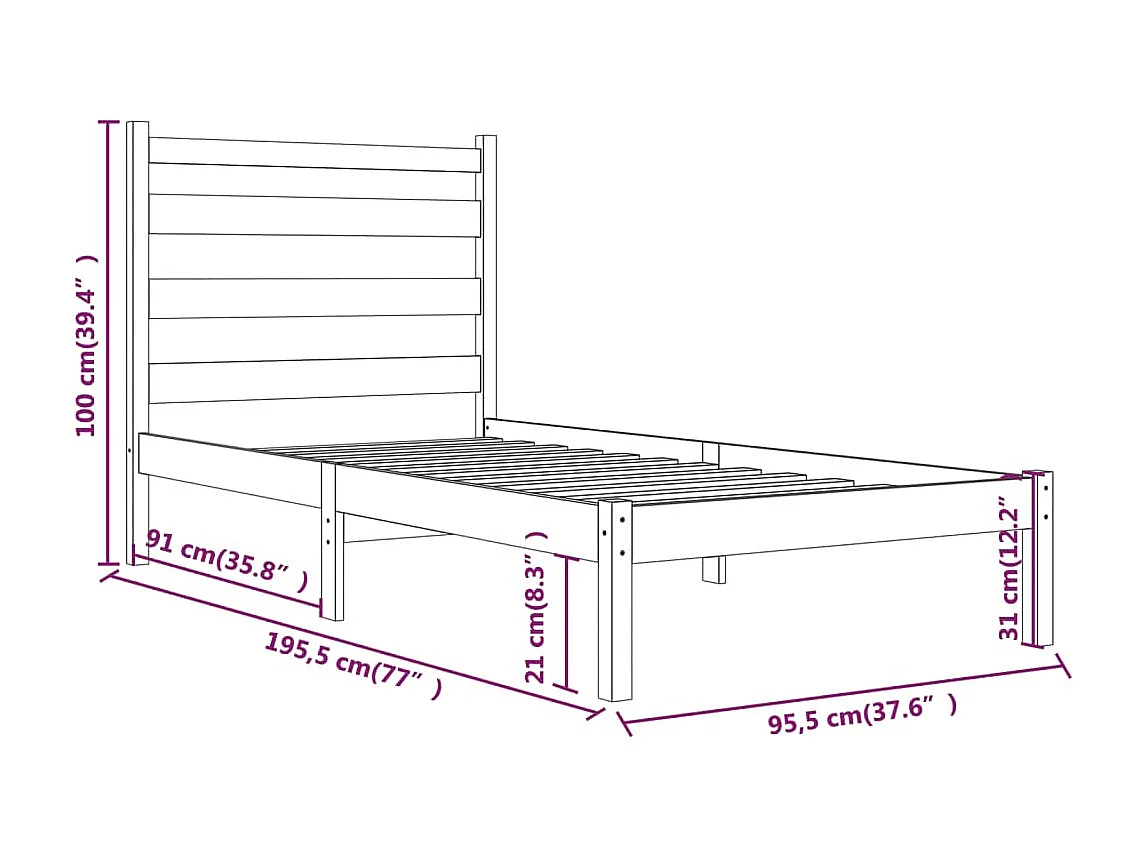 Bedframe massief grenenhout 90x190 cm