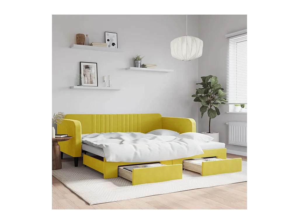Sofá cama nido con cajones terciopelo amarillo 100x200 cm