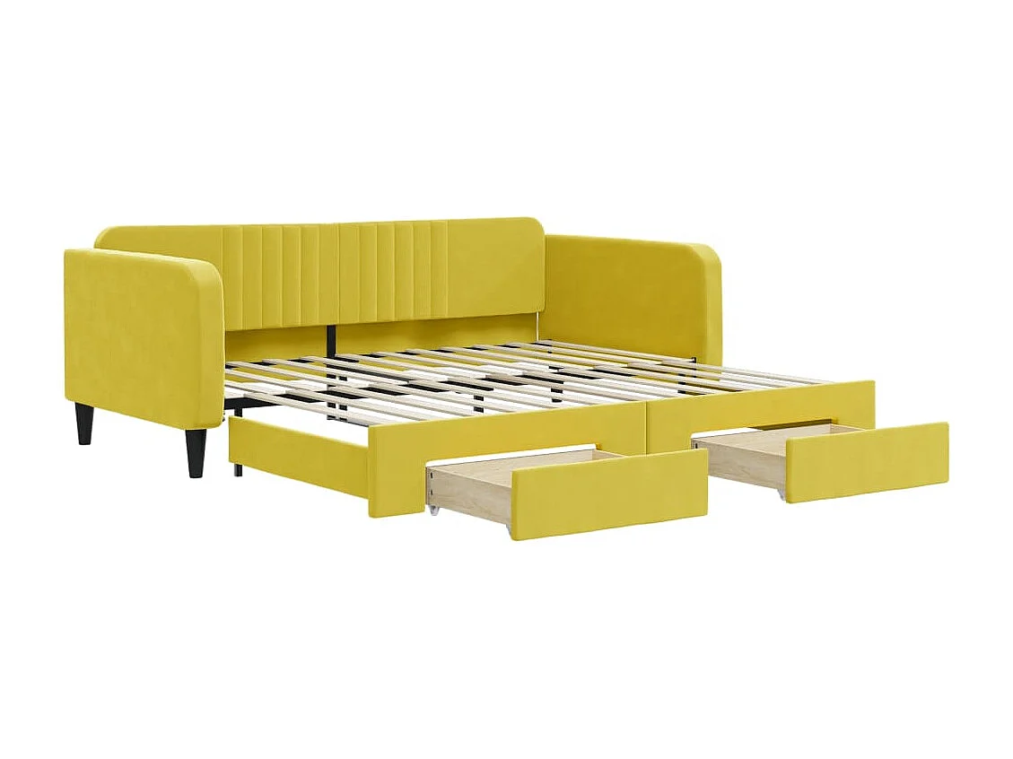 Sofá-cama com gavetão e gavetas 100x200 cm veludo amarelo