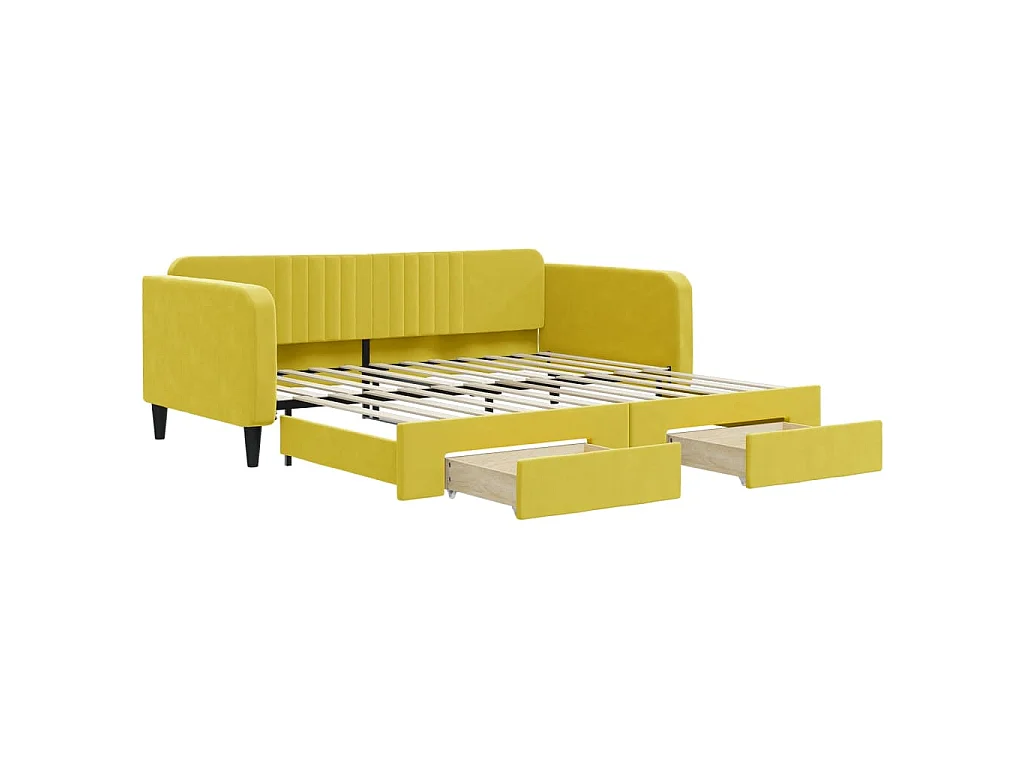 Divano Letto Estraibile con Cassetti Giallo 100x200cm Velluto