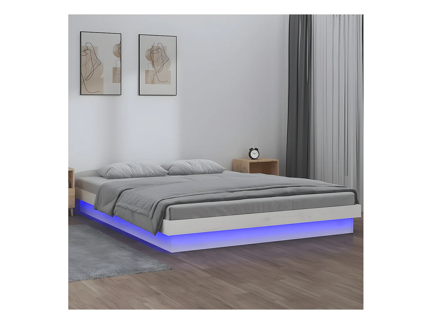 Massivholzbett mit LEDs Weiß 120x200 cm