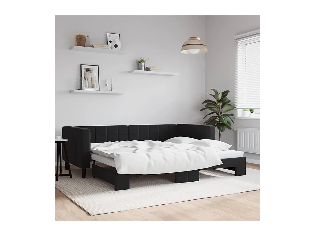 Lit de jour avec lit gigogne noir 90x190 cm velours