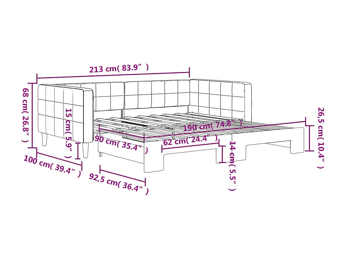 Lit de jour avec lit gigogne noir 90x190 cm velours
