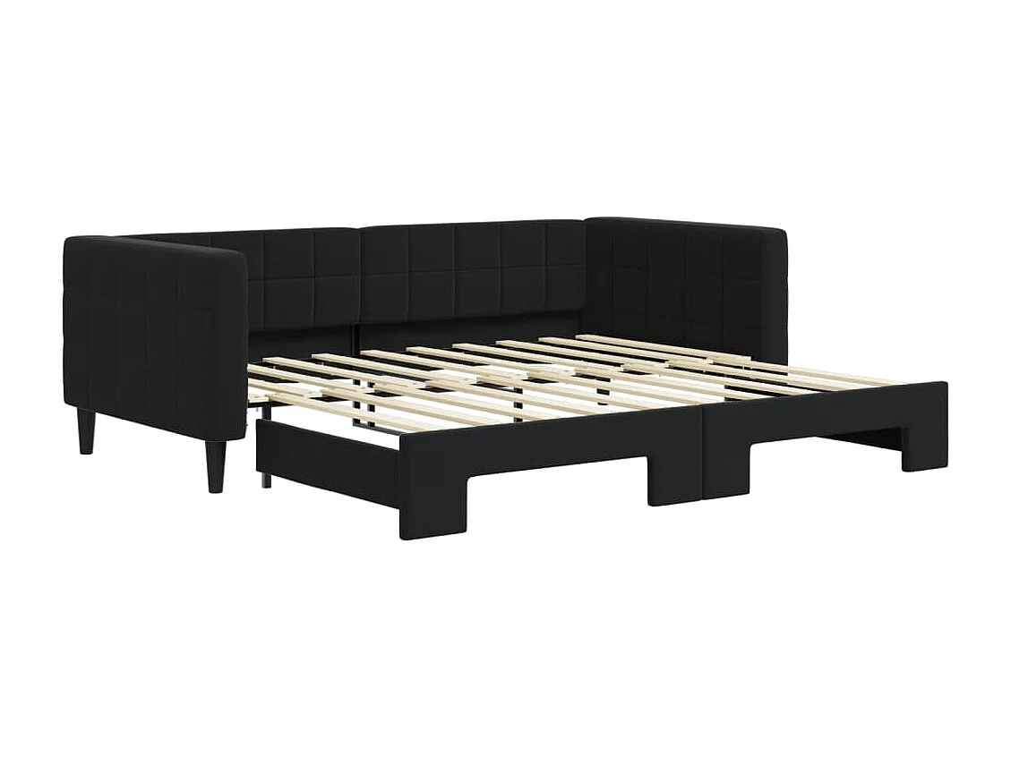Slaapbank met onderschuifbed 90x190 cm fluweel zwart
