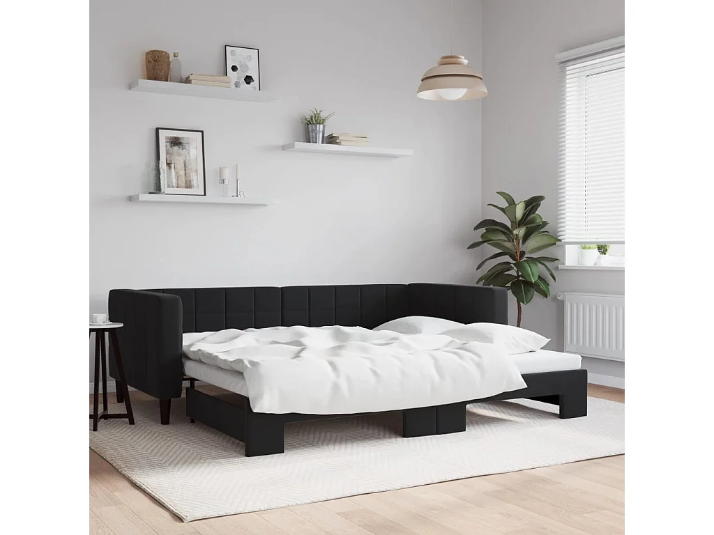 Slaapbank met onderschuifbed 90x190 cm fluweel zwart