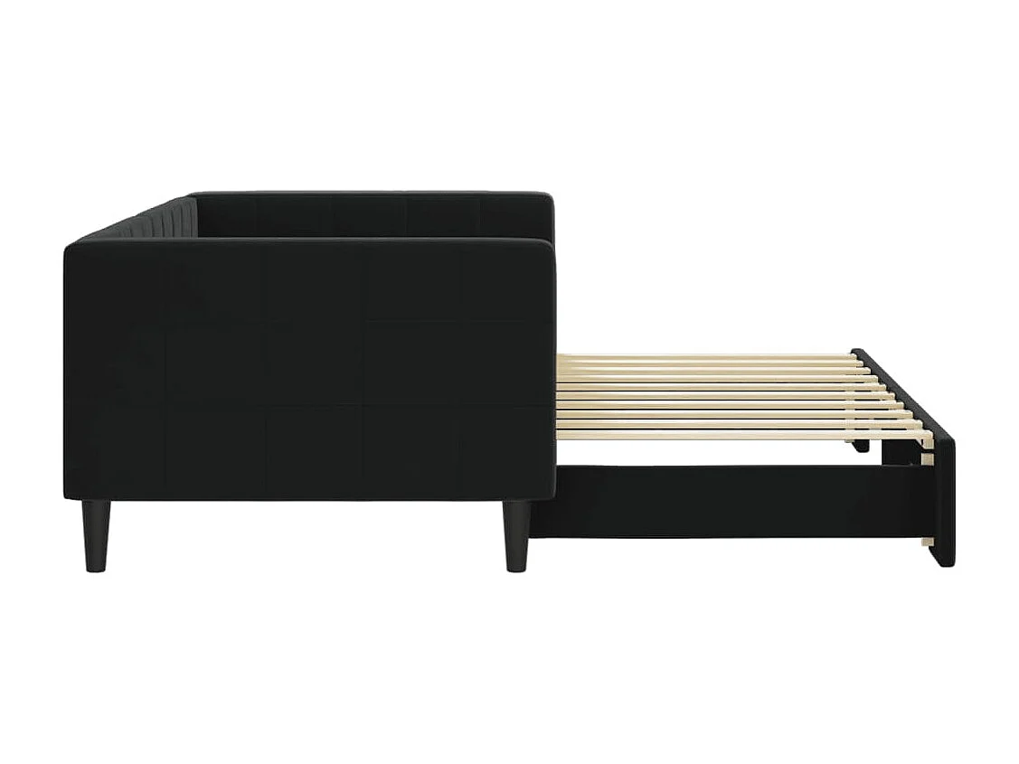 Slaapbank met onderschuifbed 90x190 cm fluweel zwart