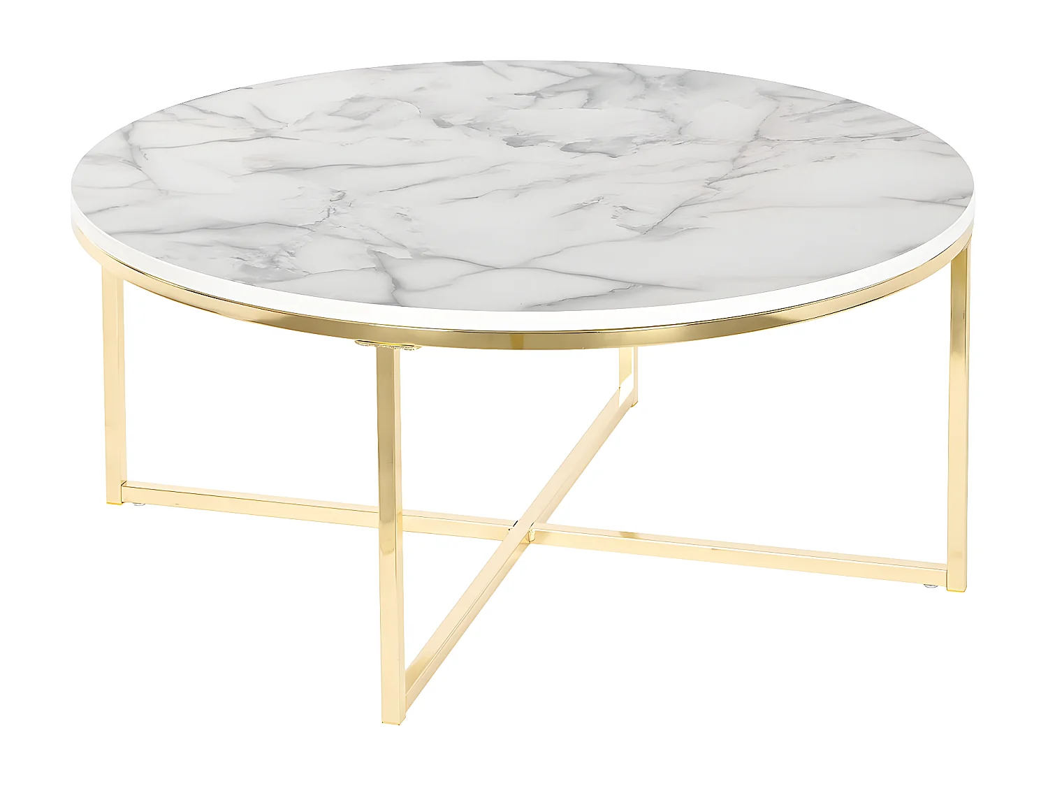 Table d'appoint ronde en métal doré et marbre blanc  - diamètre 80 x Hauteur 35 cm