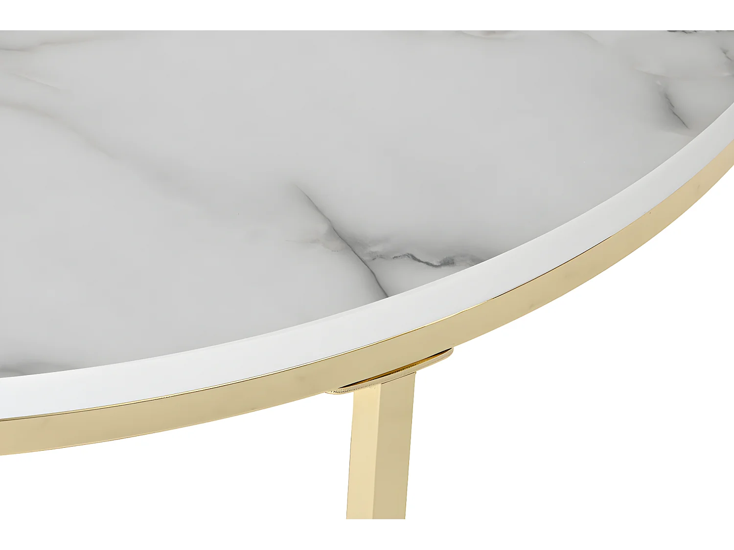Table d'appoint ronde en métal doré et marbre blanc  - diamètre 80 x Hauteur 35 cm