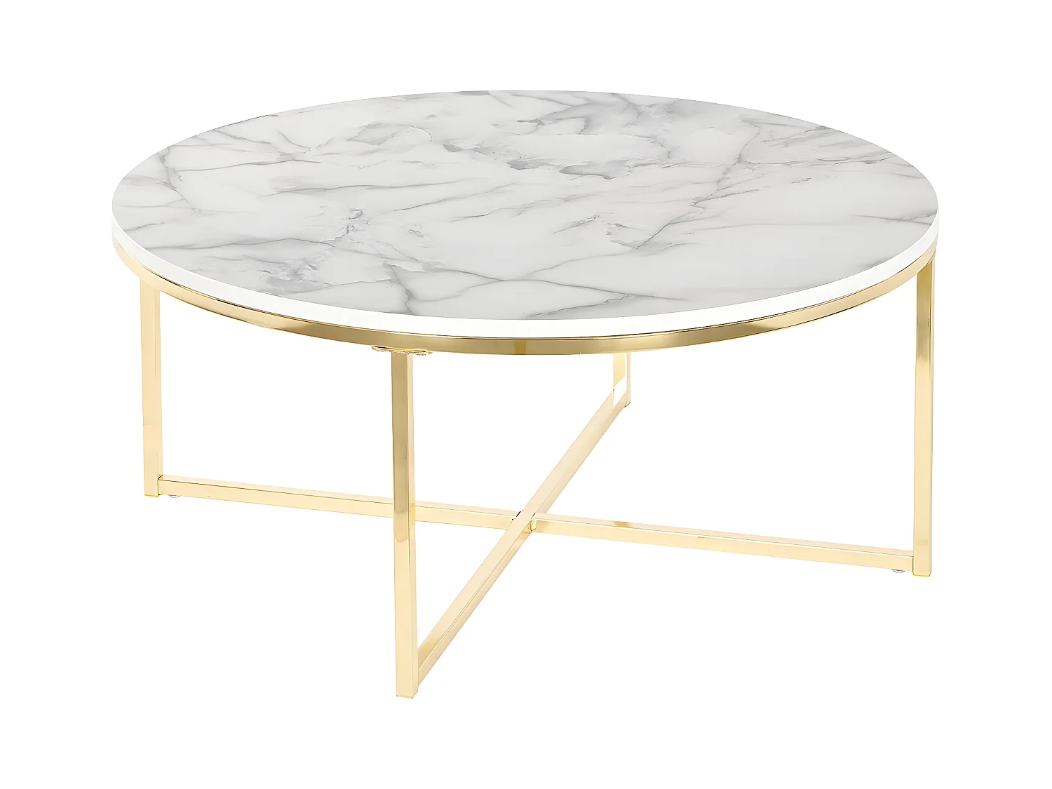 Table d'appoint ronde en métal doré et marbre blanc  - diamètre 80 x Hauteur 35 cm
