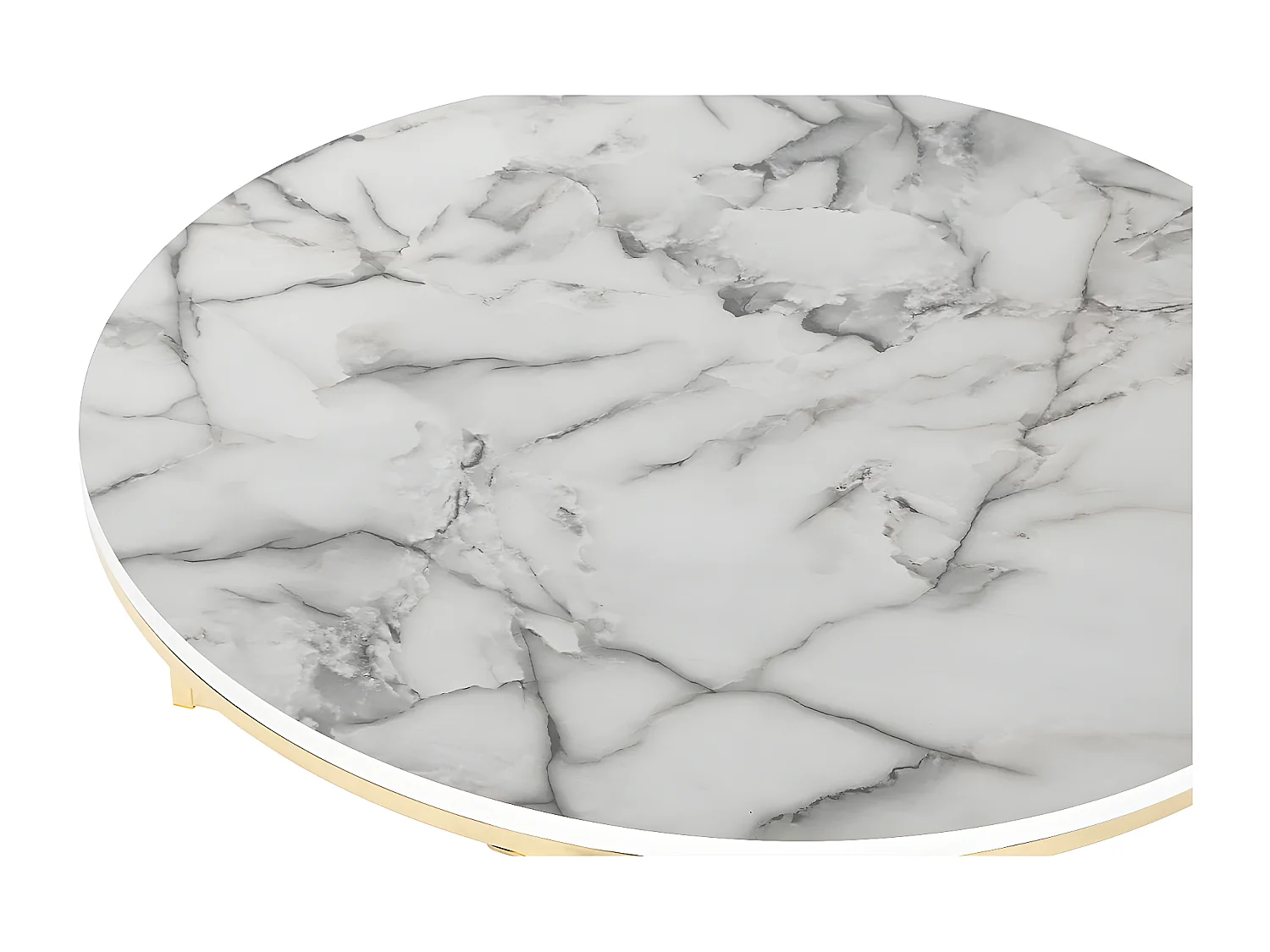 Table d'appoint ronde en métal doré et marbre blanc  - diamètre 80 x Hauteur 35 cm