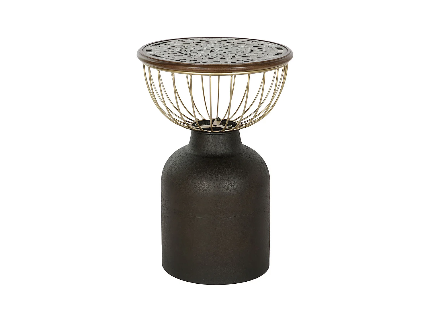 Table d'appoint en bois de sapin coloris marron et métal coloris noir, doré - diamètre 43,5 x Hauteur 63,50 cm