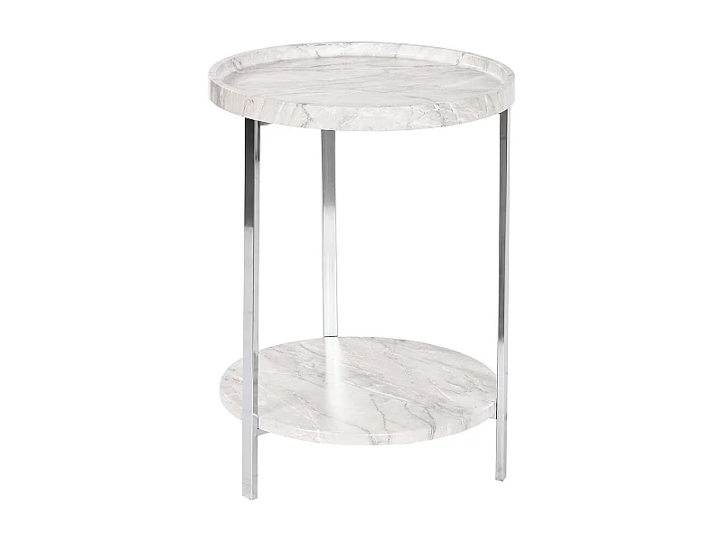 Table d'appoint ronde en métal argenté et marbre blanc - diamètre 40 x Hauteur 53 cm