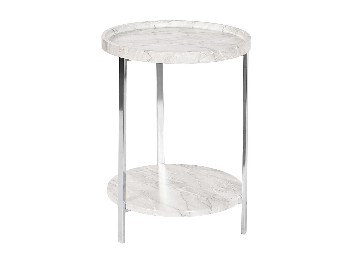 Table d'appoint ronde en métal argenté et marbre blanc - diamètre 40 x Hauteur 53 cm