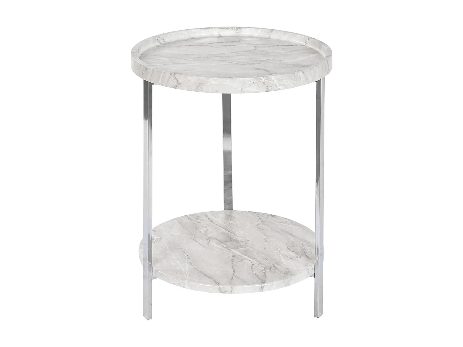 Table d'appoint ronde en métal argenté et marbre blanc - diamètre 40 x Hauteur 53 cm