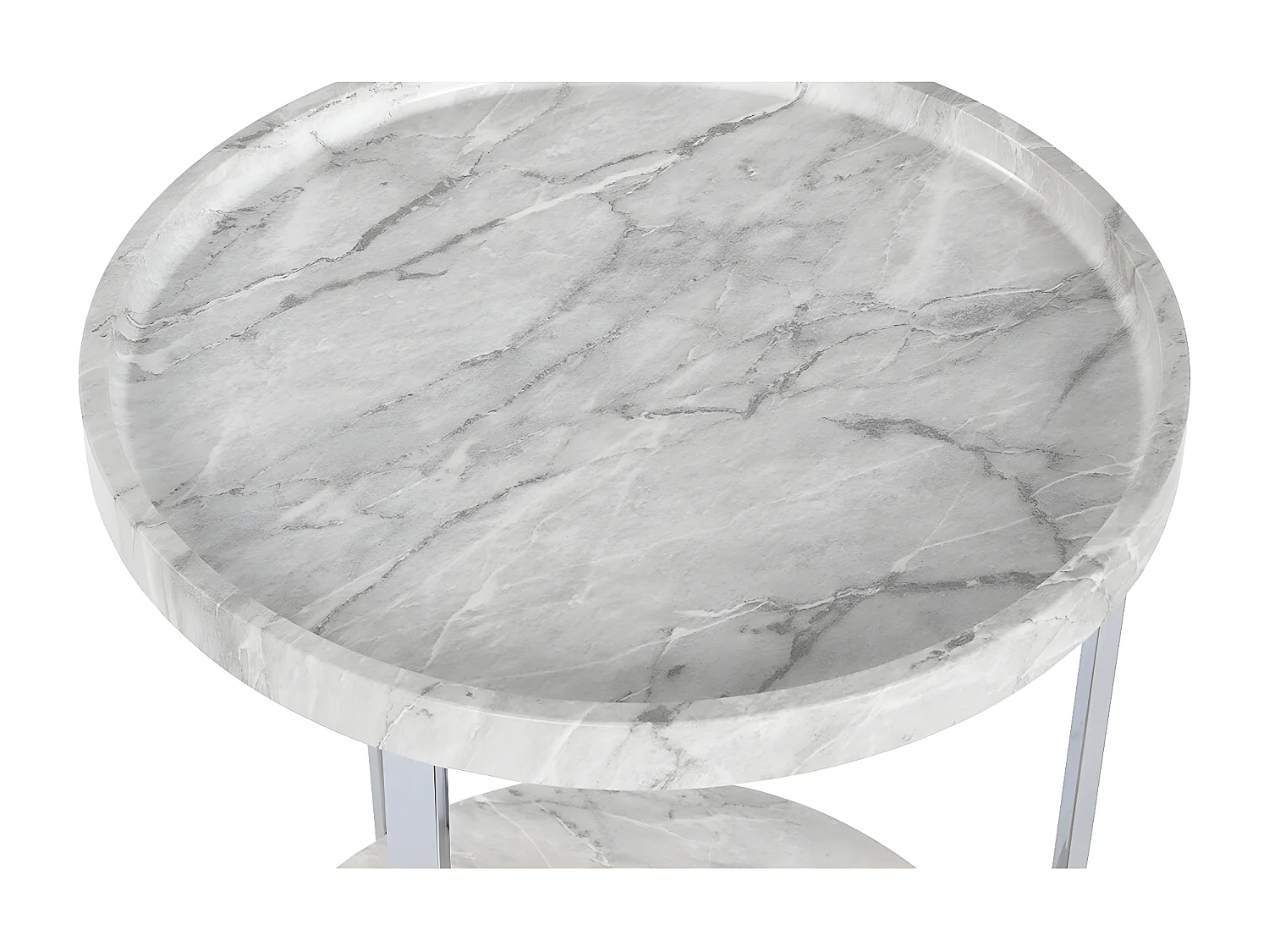 Table d'appoint ronde en métal argenté et marbre blanc - diamètre 40 x Hauteur 53 cm