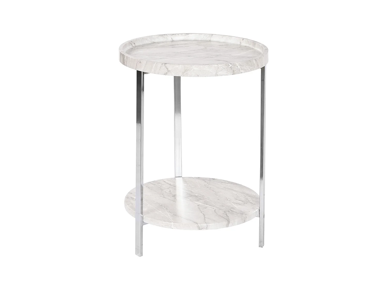 Table d'appoint ronde en métal argenté et marbre blanc - diamètre 40 x Hauteur 53 cm