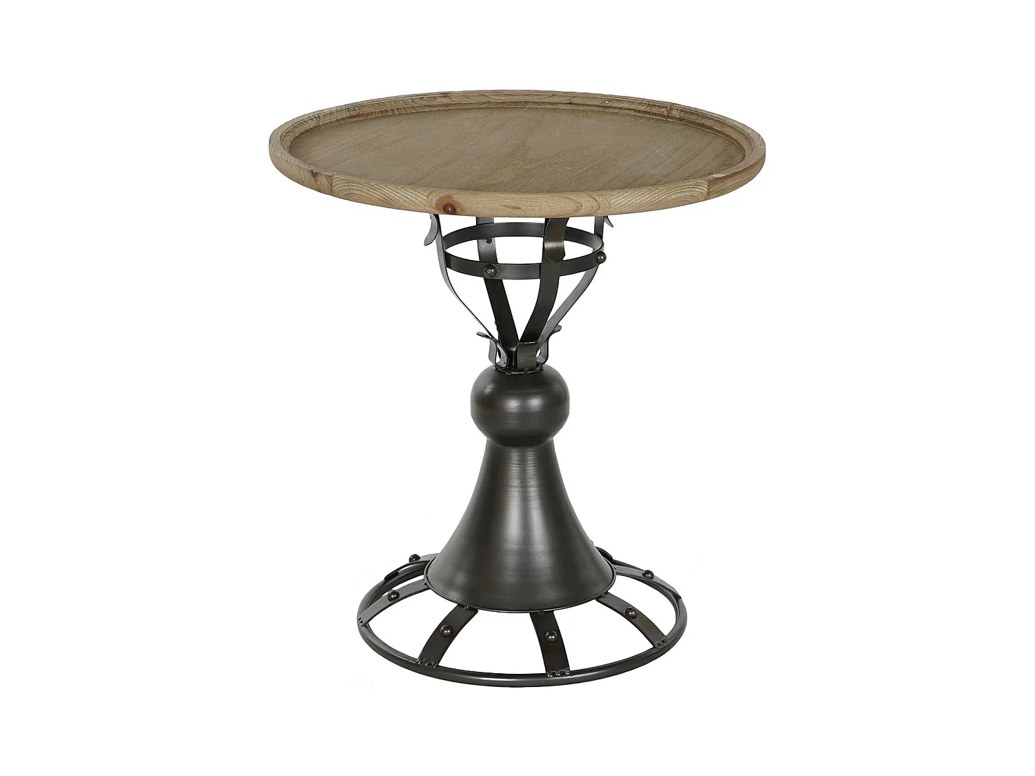 Table d'appoint en bois de sapin coloris naturel et métal coloris noir  - diamètre 60 x Hauteur 63,50 cm