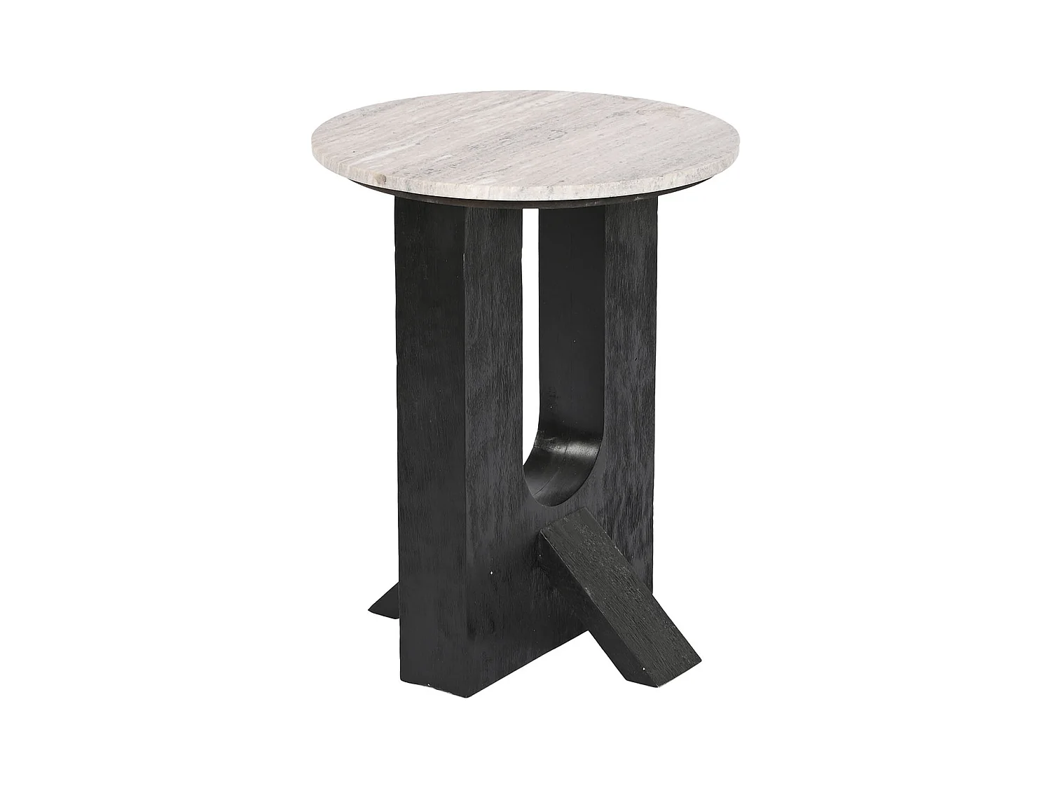Table d'appoint ronde en bois de manguier coloris noir et marbre blanc - diamètre 41 x Hauteur 51 cm