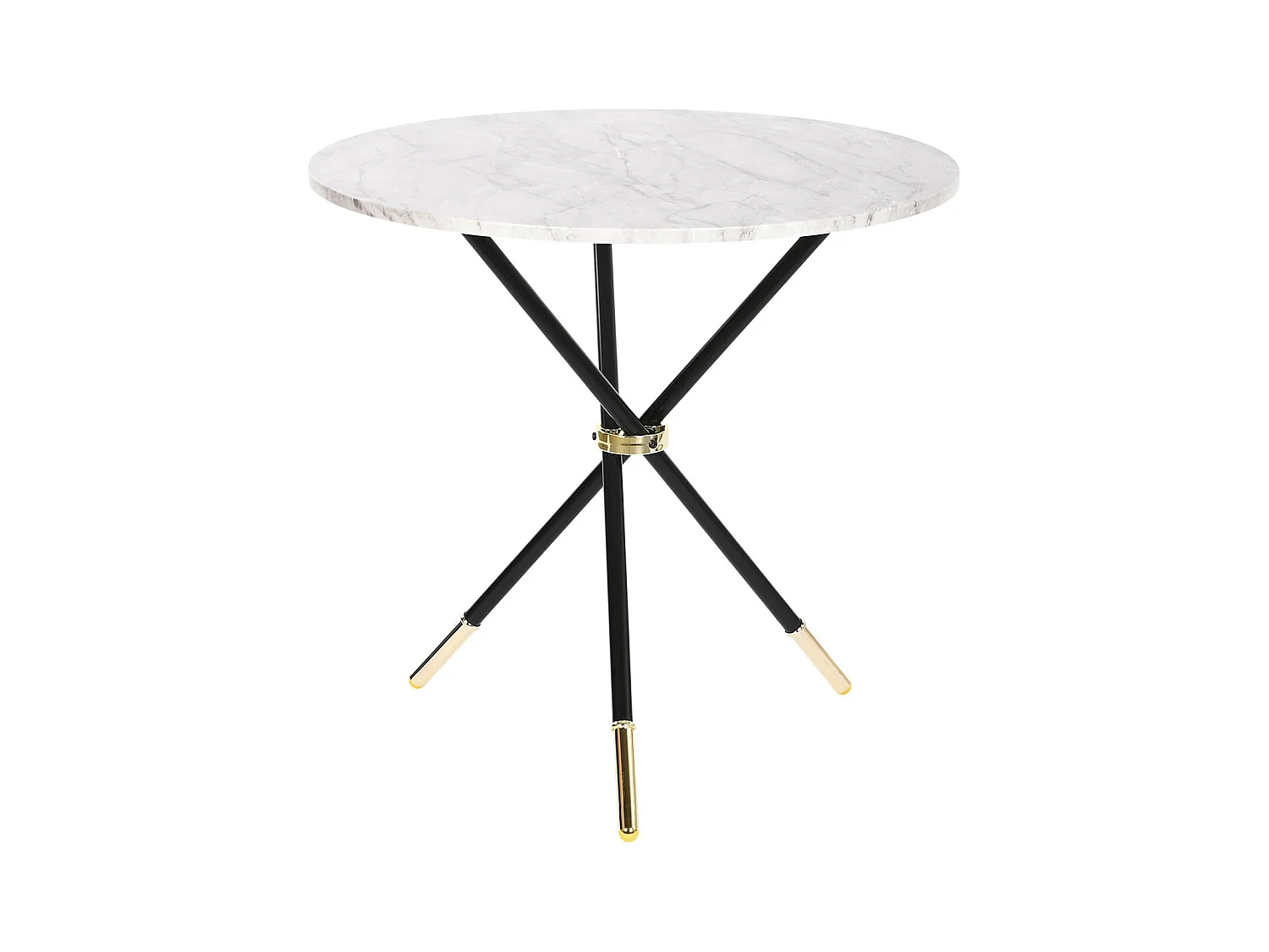 Table d'appoint ronde en métal noir, doré et marbre blanc  - diamètre 80 x Hauteur 76 cm