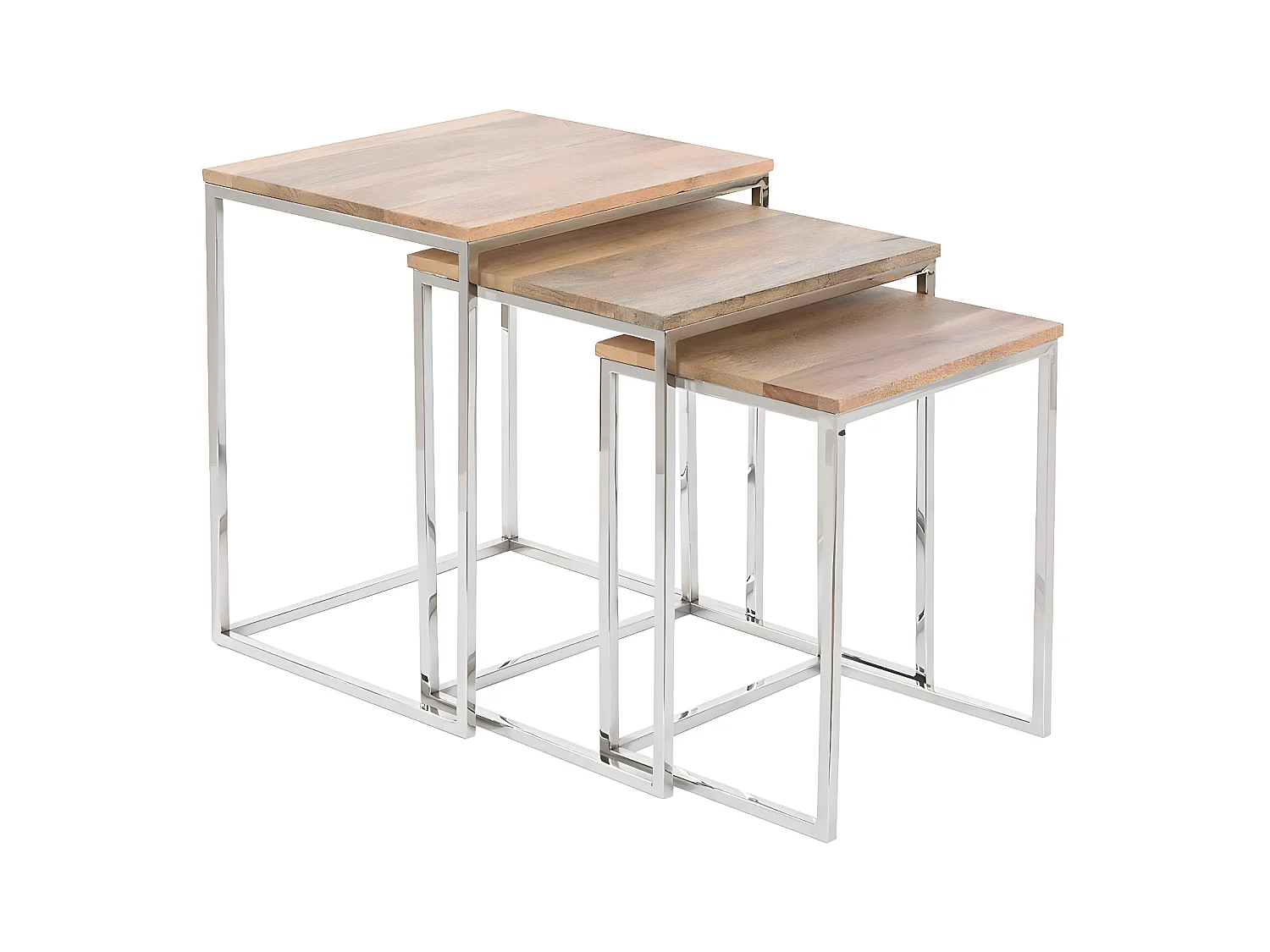Set de 3 tables d'appoints en bois d'acacia coloris naturel et métal argenté