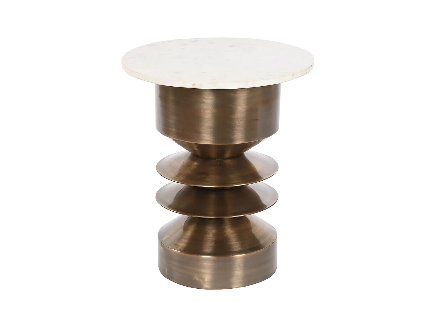 Table d'appoint ronde en fer doré et marbre coloris blanc - diamètre 46 x Hauteur 54 cm