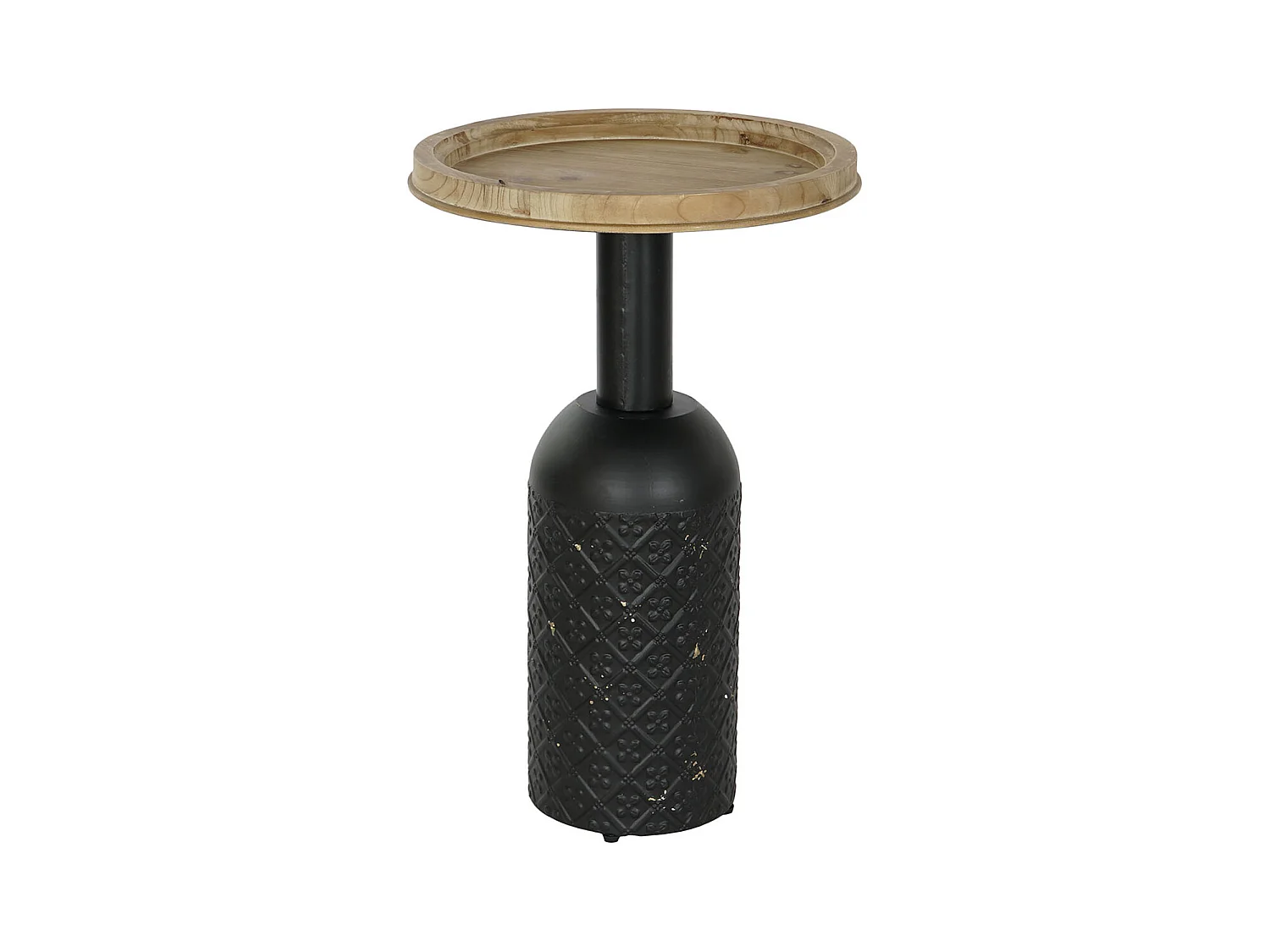 Table d'appoint en bois de sapin coloris naturel et métal coloris noir - diamètre  41,5 x Hauteur 65 cm