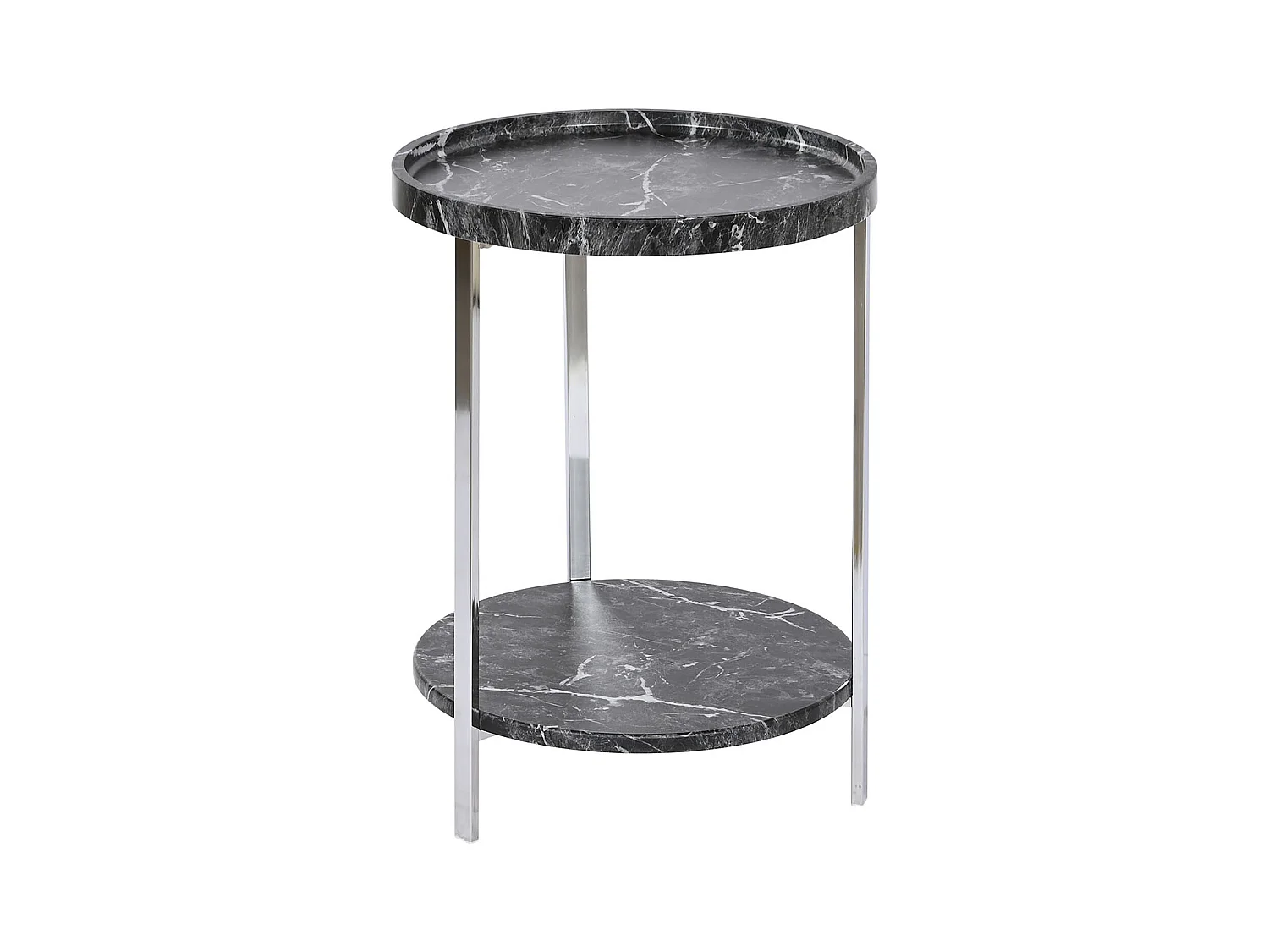 Table d'appoint ronde en MDF coloris argenté et marbre noir - diamètre 40 x Hauteur 53 cm