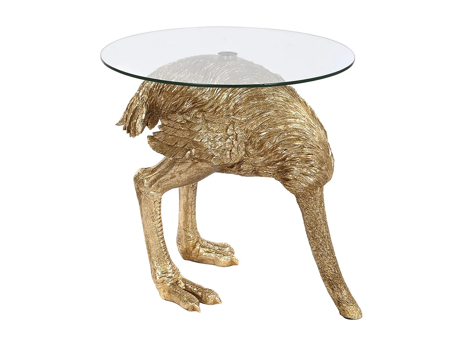 Table d'appoint ronde en résine coloris doré et verre - diamètre 60 x Hauteur 62 cm