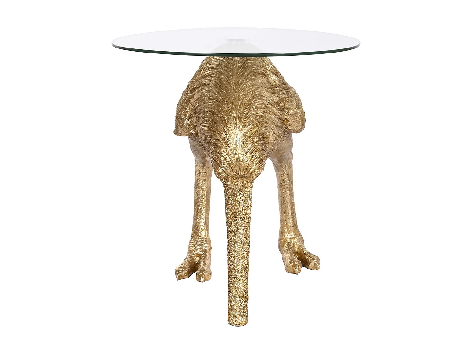 Table d'appoint ronde en résine coloris doré et verre - diamètre 60 x Hauteur 62 cm