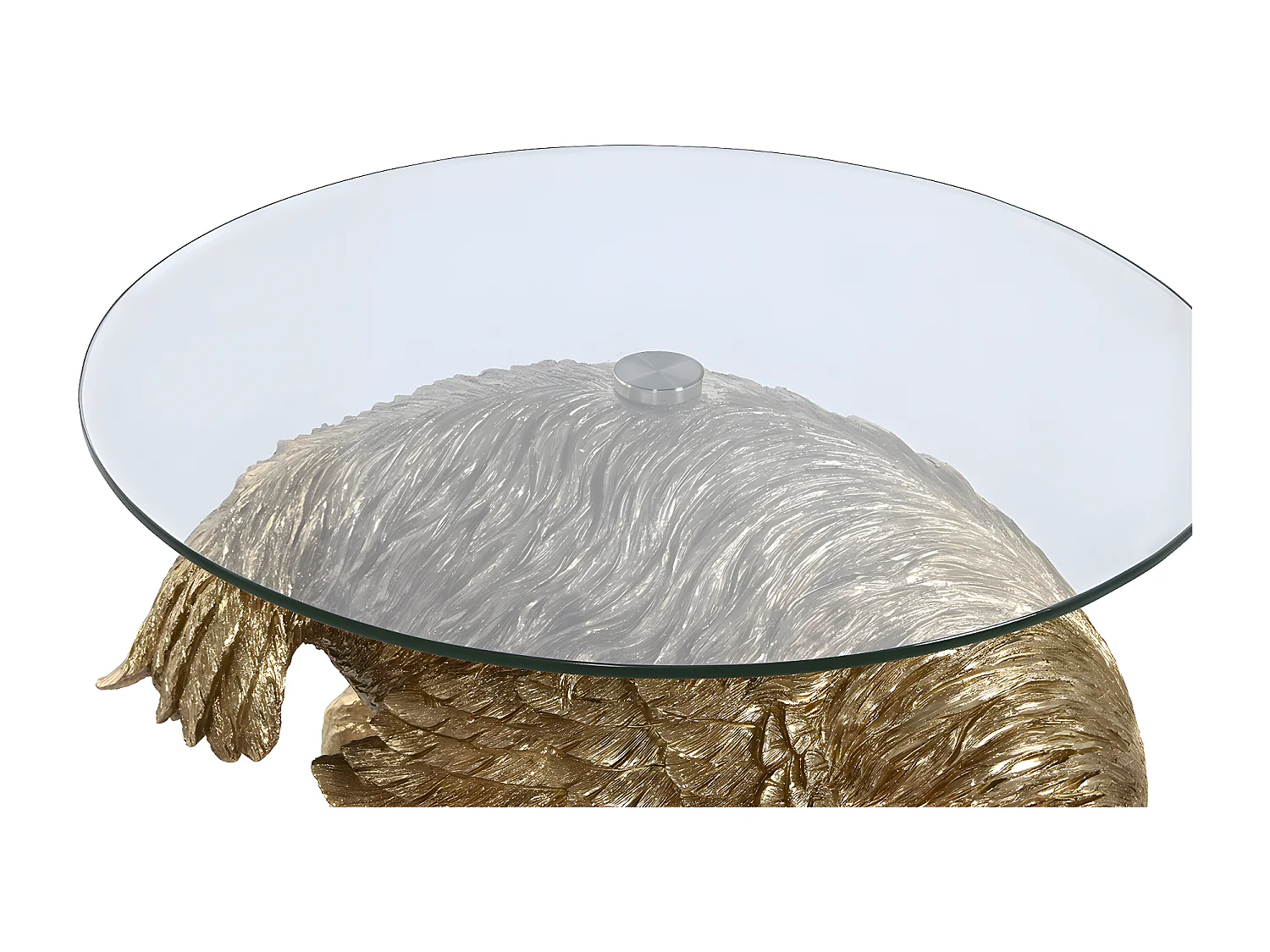 Table d'appoint ronde en résine coloris doré et verre - diamètre 60 x Hauteur 62 cm
