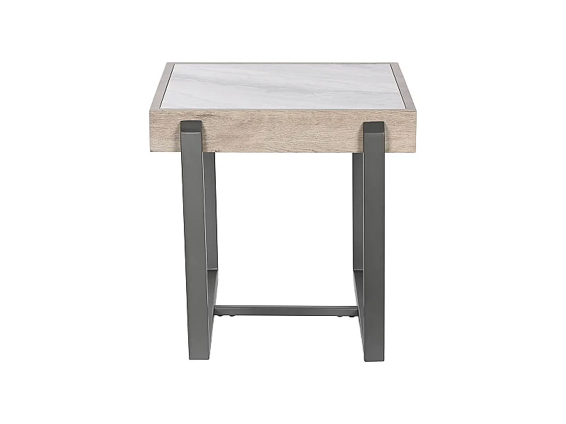 Table d'appoint en métal coloris noir et pierre coloris gris - longueur 50 x profondeur 54 x Hauteur 50 cm