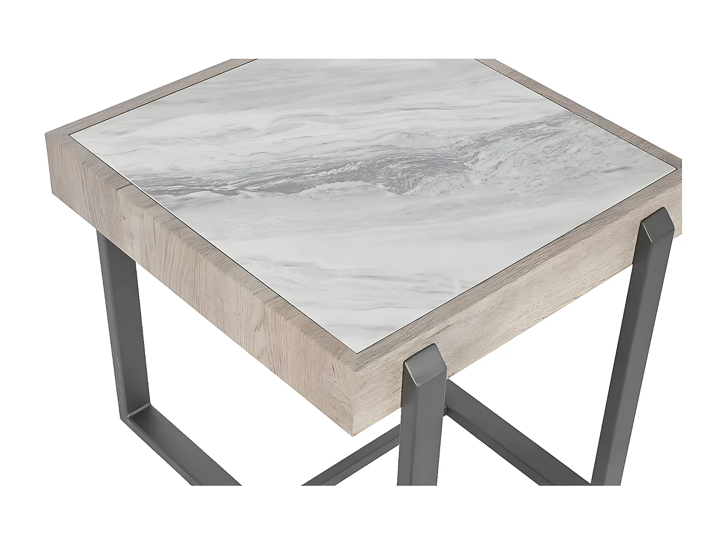 Table d'appoint en métal coloris noir et pierre coloris gris - longueur 50 x profondeur 54 x Hauteur 50 cm