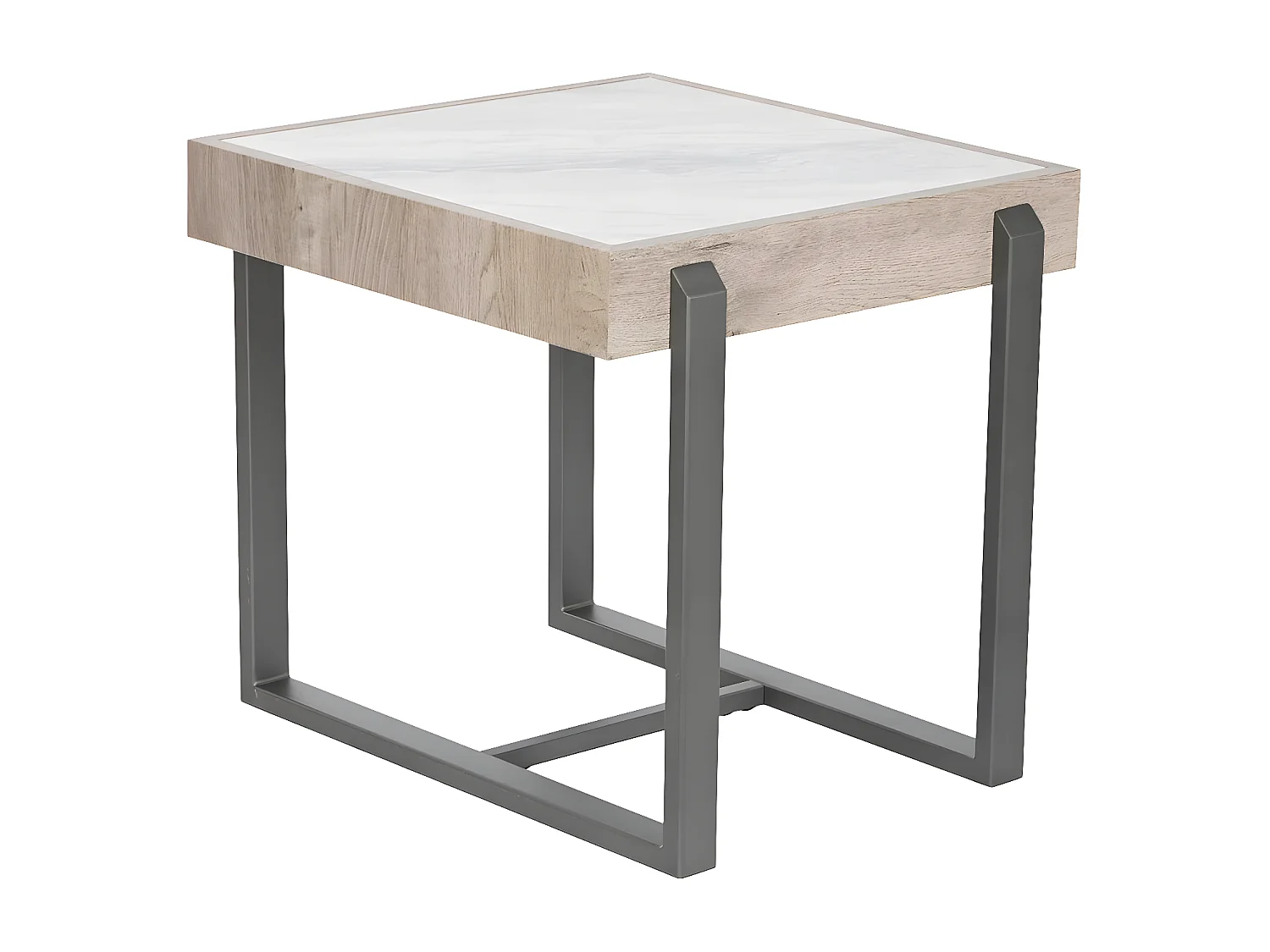 Table d'appoint en métal coloris noir et pierre coloris gris - longueur 50 x profondeur 54 x Hauteur 50 cm