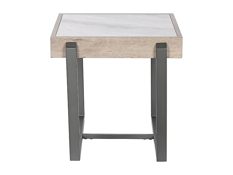 Table d'appoint en métal coloris noir et pierre coloris gris - longueur 50 x profondeur 54 x Hauteur 50 cm
