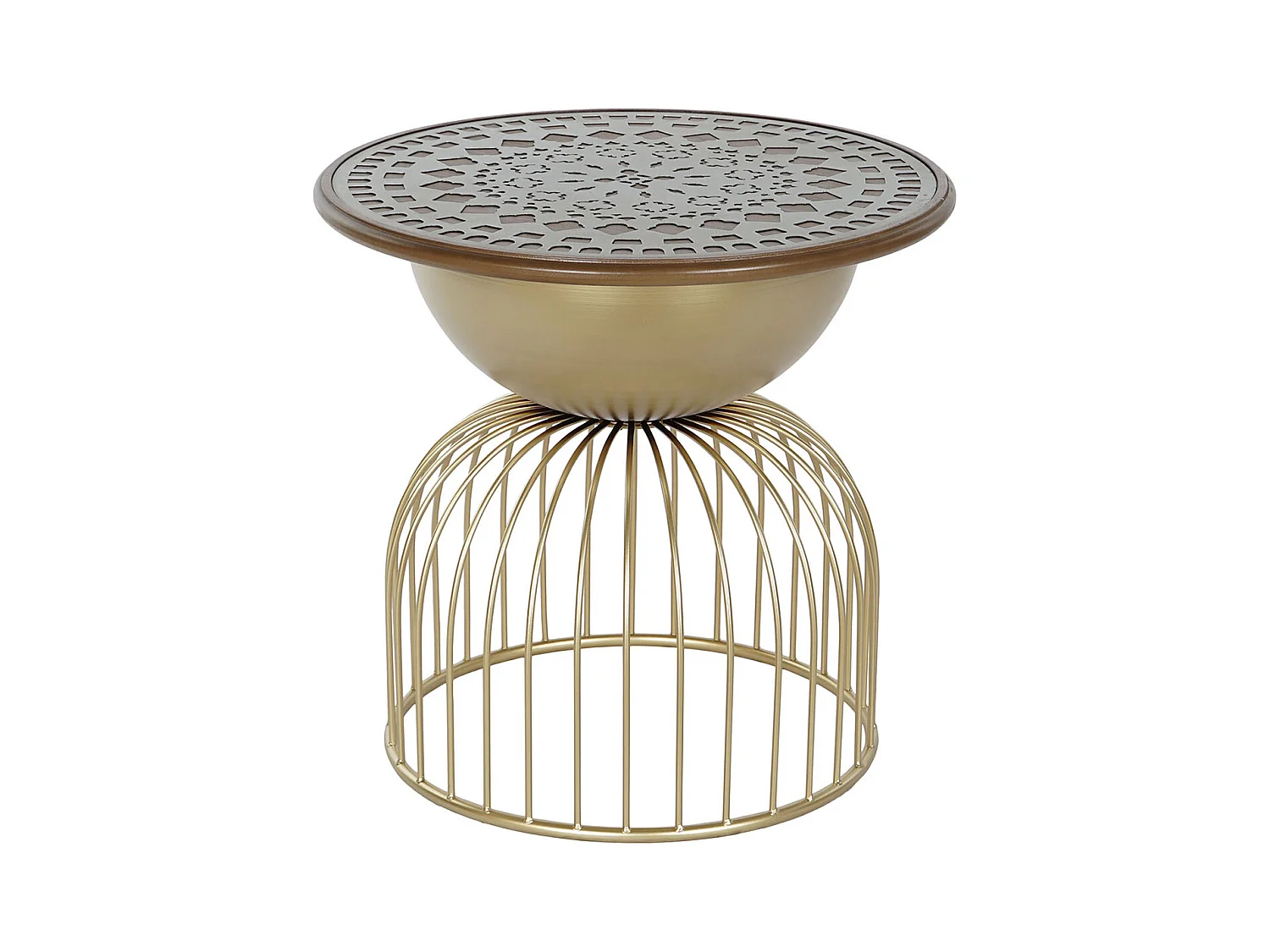 Table d'appoint en bois de sapin coloris marron et métal doré - diamètre  55,5 x Hauteur 53 cm