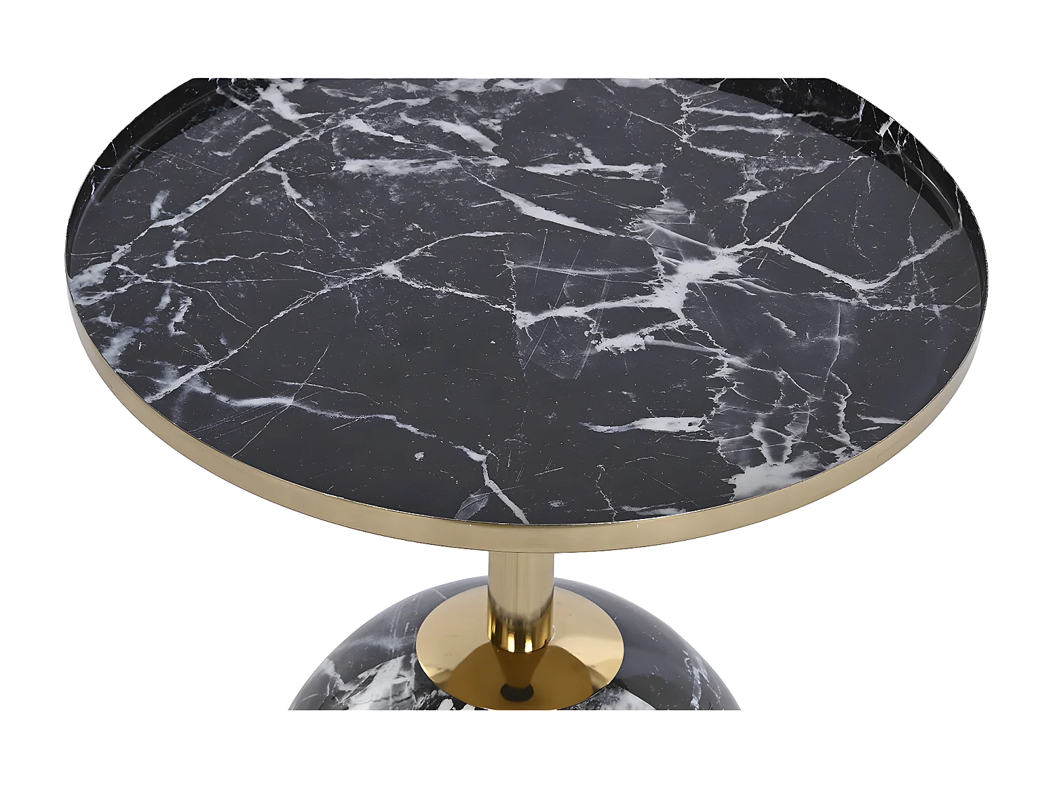 Table d'appoint en fer doré et marbre coloris noir - diamètre 41 x Hauteur 47 cm