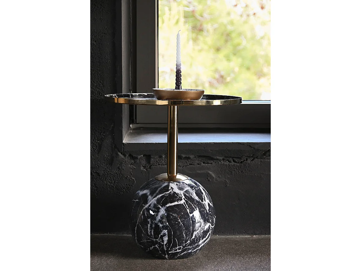 Table d'appoint en fer doré et marbre coloris noir - diamètre 41 x Hauteur 47 cm