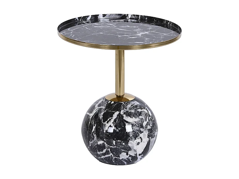 Table d'appoint en fer doré et marbre coloris noir - diamètre 41 x Hauteur 47 cm