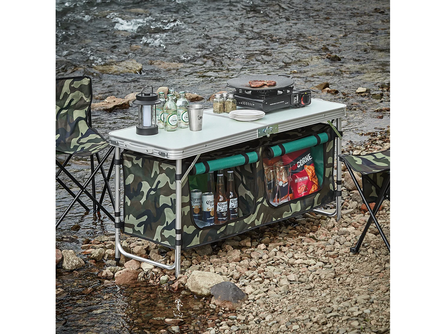 SoBuy Campingtafel met opvouwbare en afneembare opbergtas, campingkasten, aluminium koffertafel, tuintafel, 3 hoogtes 120 x 47 x (54/62/70) cm, OGT50-TN