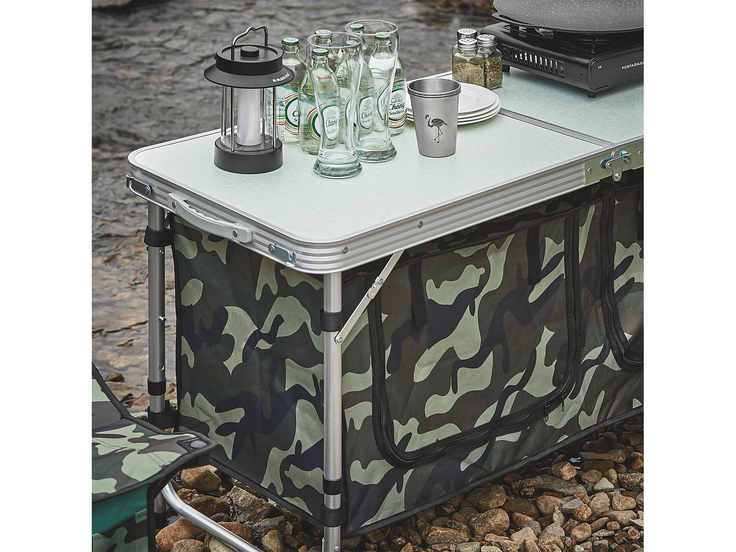 SoBuy Campingtafel met opvouwbare en afneembare opbergtas, campingkasten, aluminium koffertafel, tuintafel, 3 hoogtes 120 x 47 x (54/62/70) cm, OGT50-TN