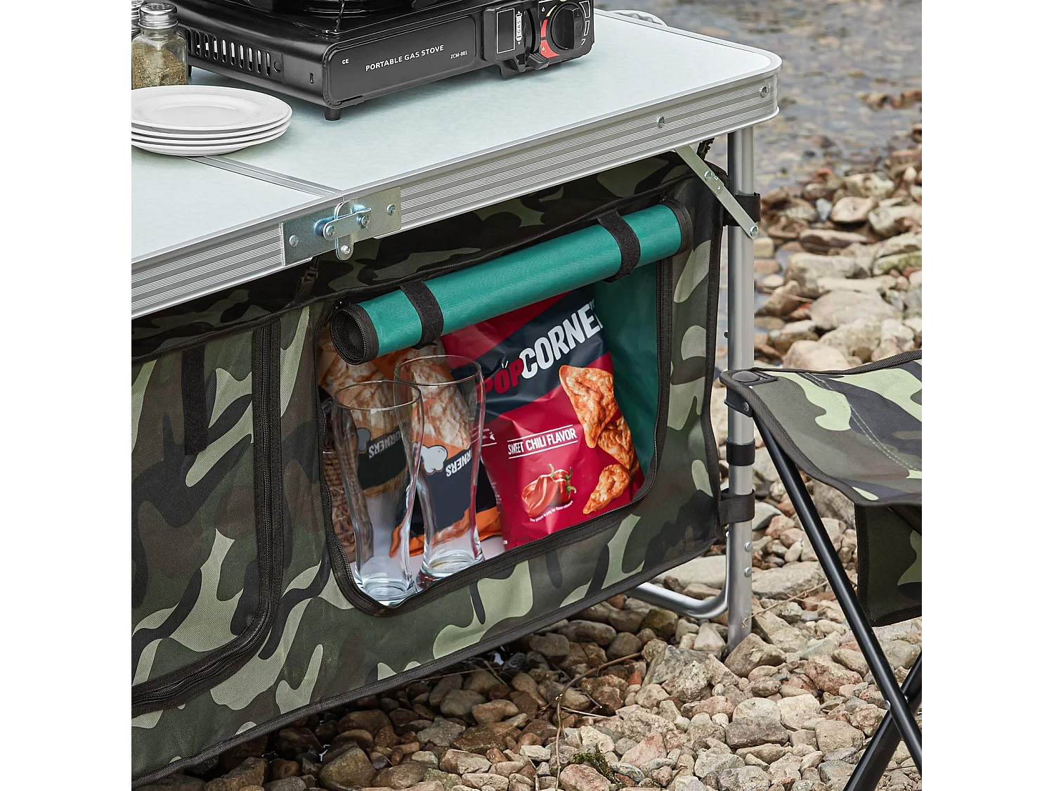 SoBuy Campingtafel met opvouwbare en afneembare opbergtas, campingkasten, aluminium koffertafel, tuintafel, 3 hoogtes 120 x 47 x (54/62/70) cm, OGT50-TN