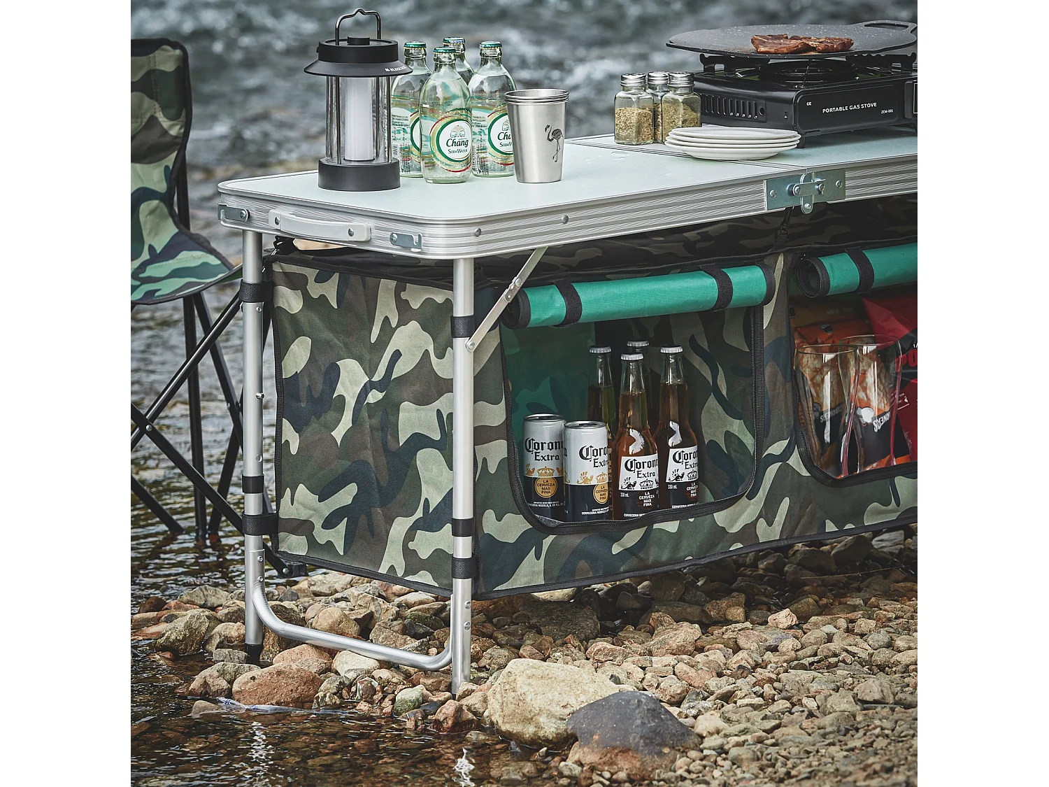 SoBuy Campingtafel met opvouwbare en afneembare opbergtas, campingkasten, aluminium koffertafel, tuintafel, 3 hoogtes 120 x 47 x (54/62/70) cm, OGT50-TN