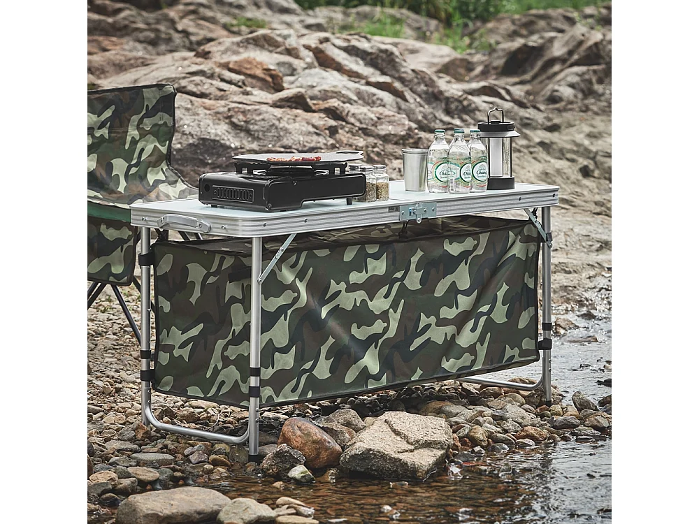 SoBuy Campingtafel met opvouwbare en afneembare opbergtas, campingkasten, aluminium koffertafel, tuintafel, 3 hoogtes 120 x 47 x (54/62/70) cm, OGT50-TN