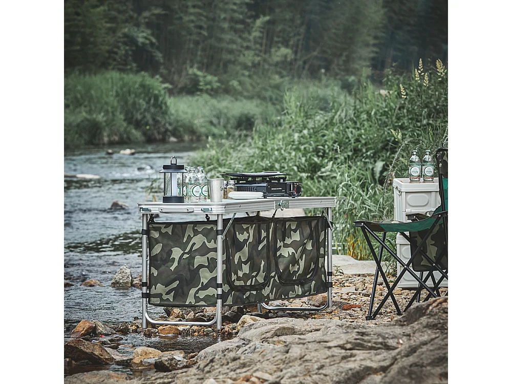 SoBuy Campingtafel met opvouwbare en afneembare opbergtas, campingkasten, aluminium koffertafel, tuintafel, 3 hoogtes 120 x 47 x (54/62/70) cm, OGT50-TN
