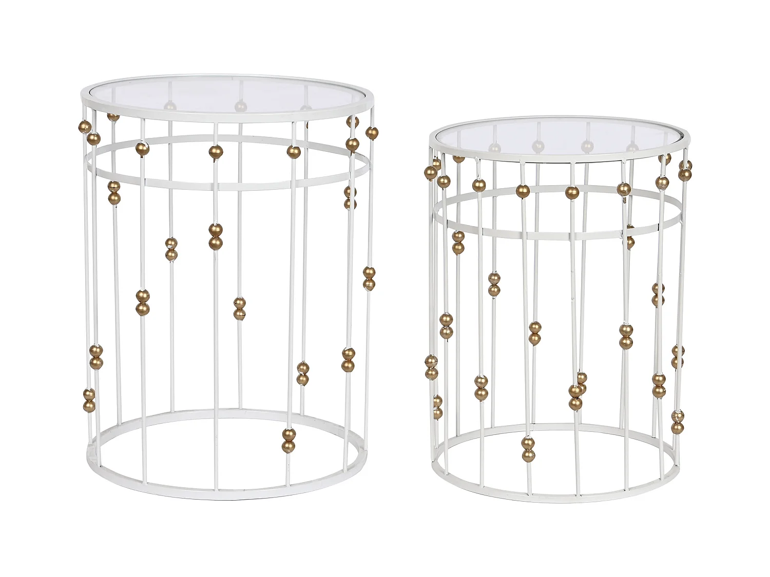 Lot de 2 tables d'appoints rondes en métal blanc et verre