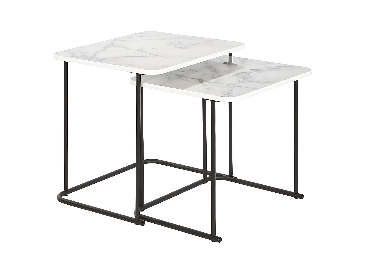 Set de 2 tables d'appoints en bois MDF coloris noir et marbre blanc
