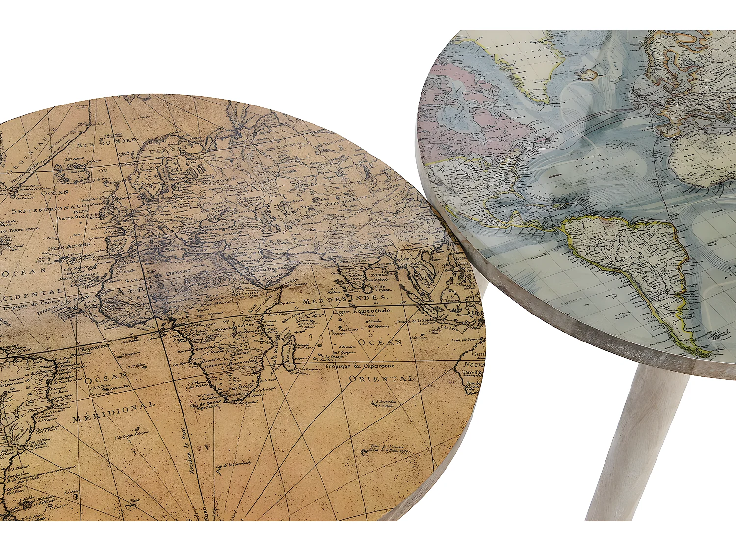 Lot de 2 tables d'appoints rondes en bois de manguier coloris naturel, blanc